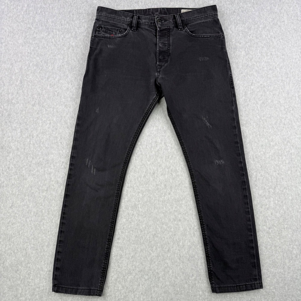 Diesel Jeans Mens 31x32 (Fits 31x28) Black Tepphar Slim Carrot Distressed Denim